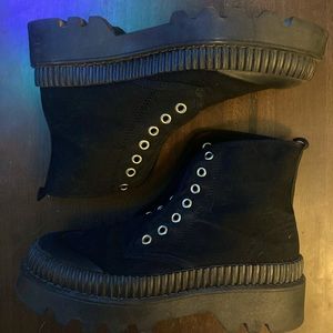 Yoki Fran 05 Black Canvas Platform Boots utility combat chunky y2k lace up